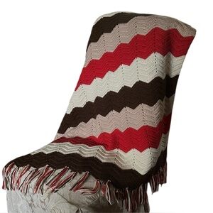 Vintage Hand Made Fall Colors Fringe Afghan.